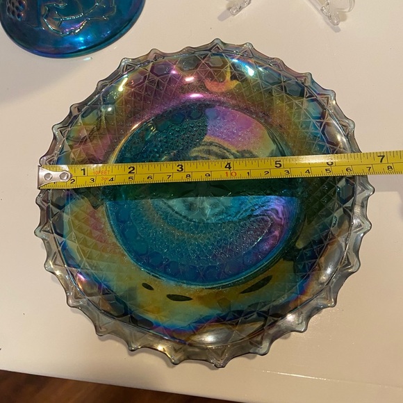 Vintage Indiana Glass 'Blue Harvest' Grape Cluster Pedestal Candy Dish & Plate - Picture 11 of 11